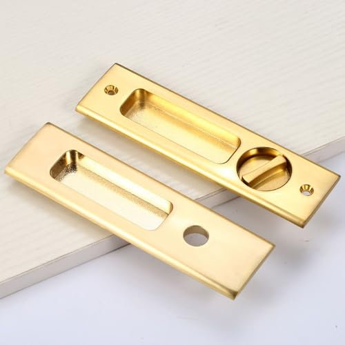 Hoconnie Set di maniglie per porta a scomparsa, serratura per porta tascabile, scorrevole, invisibile, senza chiave, 160 mm (oro)
