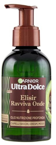 Garnier Ultra Dolce Olio Nutriente, Per Capelli Secchi, Crespi e Mossi, Capelli Ridefiniti e Nutriti, Effetto Anti-Crespo per 4 Giorni, Con Olio di Avocado e Burro di Karité, Ravviva Onde, 120 ml