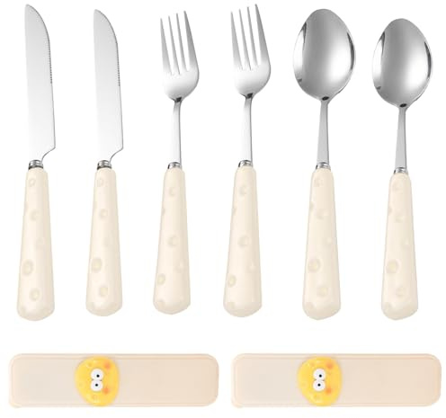 KASESSS 6 Piezas Cubiertos Infantiles, Cubiertos Acero Inoxidable, Cubiertos Infantiles Acero Inoxidable para Niños a Partir de 3 Años, Cubiertos Niños Adecuado para Uso Escolar y Familiar