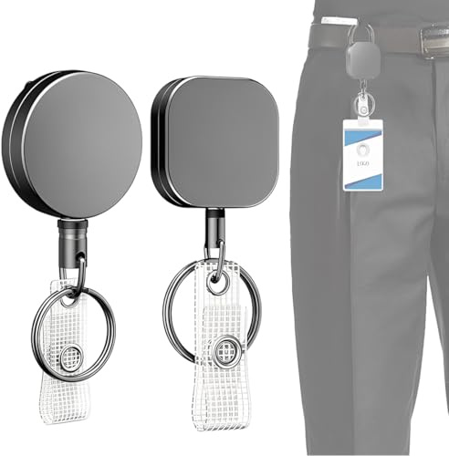 DWFEYOI 2 Pcs Porte Clé Rétractable Porte Badge Enrouleur Robuste de Badges Métal,Très Résistants Porte Badges Métallique avec Ressort Inoxydable 68 cm de Corde Nylon Clip de Ceinture Anneau de Clé