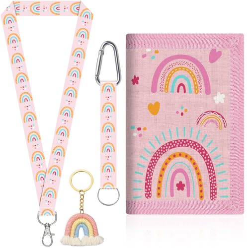 Regenbogen Brustbeutel Kinder, Dreifach Gefaltete Bedruckte Kinder Geldbörse mit Schlüsselband und Schlüsselanhänger, Portemonnaie zum Umhängen Geschenk für Geldbeutel Jungen & Mädchen (A)