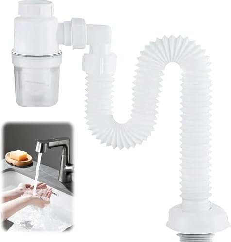 Raumsparsiphon, Flexibler Ablaufschlauch 1 1/4 Zoll Siphon Küchenspüle, Einstellbarer Siphon Waschbecken, Flexibler Siphon mit Geräteanschluss, Syphon Küche Spülbecken