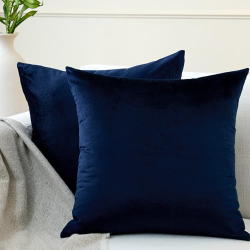 Encasa XO Samt Kissenbezug, Sofakissen ohne Füllung 30x30 cm | Marineblau, Pillingresistent & Knitterfrei | Unsichtbarer Reißverschluss | Pflegeleicht & Farbecht | Quadrat | 2er Set