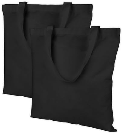ROOMHUAWAY 2 stycken tygpåsar för målning, jutepåse 40 x 35 cm, tygväska, tygväskor att måla, bomullsväska, som shoppingväska gymväska för hem shopping fitness pendling, Svartfärgad
