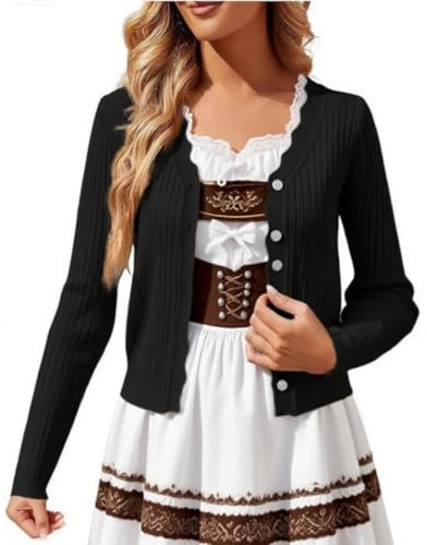 Generisch Strickjacke Damen Kurz Trachtenjacke Mit Knöpfen V Ausschnitt Leichte Cardigan Sommer Dünne Übergangsjacke