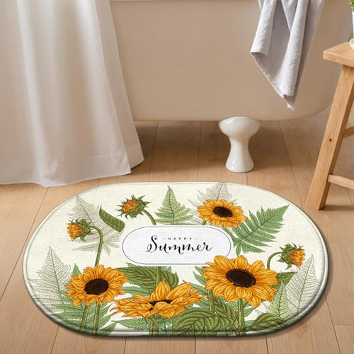Badezimmermatte Tropische Sonnenblumen Blätter Bath Mat Mikrofaser Badmatte Waschbar Badezimmerteppich rutschfest Badematte Schnelltrocknend Badezimmermatten Verdicken Badmatten Badvorleger 40x60cm
