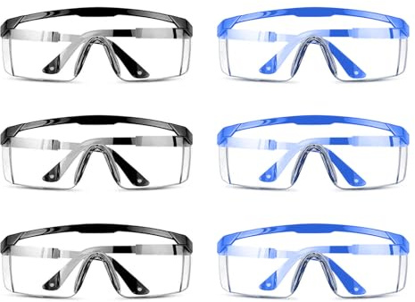 poraceous 6 Piezas Gafas de Seguridad, Gafas Seguridad Antiarañazos, Gafa Protectoras Transparentes con Cinta Ajustable, Gafa Protectoras Trabajo para Construcción Bricolaje Laboratorio Soldadura