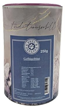 Paul & Paulina Geflügelblutpulver getrocknet 250g I sinnvoller Zusatz bei der täglichen Rohfleischfütterung für Hunde und Katzen
