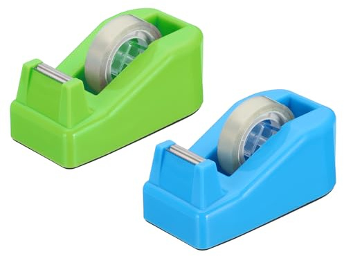 PATIKIL 2 Pezzi Distributore Di Nastro Da Tavolo, Piccolo Distributore Di Nastro Carino Portanastro Da Scrivania Per Ufficio, Verde Blu