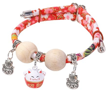 Kitten Collar | Lucky Cedar-Bead Collar for Cat - Aesthetic Animals Necklace with Adjustable Buckle for Walking Travel Living Room Small Medium Large Breeds