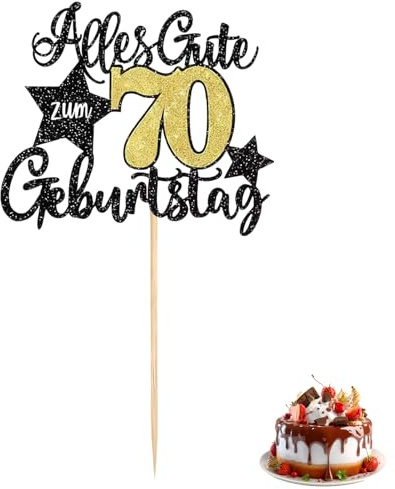 Torten Deko 70 Geburtstag,Alles Gute zum Geburtstag 70 Jahre,70th Birthday Cake Topper,Kuchendeko Gold Schwarz,Tortendeko,Kuchen Topper,Geburstagstorte Dekorationen,Kuchendeko für Frauen Männer