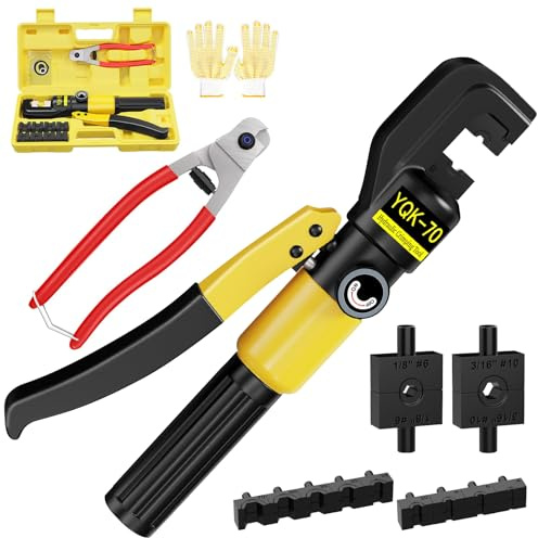 CKE 10 Ton Hydraulic Crimping Tool and Cable Cutter with 13 Dies, Stainless Steel Cable Railing Tool for 1/8 to 3/16 Hardware, Hydraulic Cable Lug Crimper for 12-2/0 AWG, Battery Cable Crimper, HC01