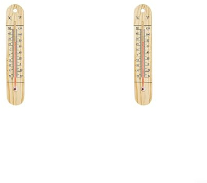 HOHOVYVY Termometro igrometro in legno, montaggio a parete, per interni ed esterni, con indicatore di temperatura in Celsius e Fahrenheit, legno naturale di pino o pioppo (2 pezzi)
