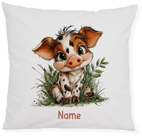 GRAZDesign Kissenbezug Schwein mit Namen personalisiert – Zierkissen Kinderkissen Deko Kissen für Sofa Bett 40x40cm