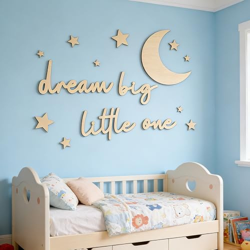 KERYBW 15 Stück Holzbuchstaben für Wanddekoration, Dream Big Little One Wanddekoration, Boho Holz Wandtattoo Kinderzimmer für Schlafzimmer, Zuhause, Wohnzimmer