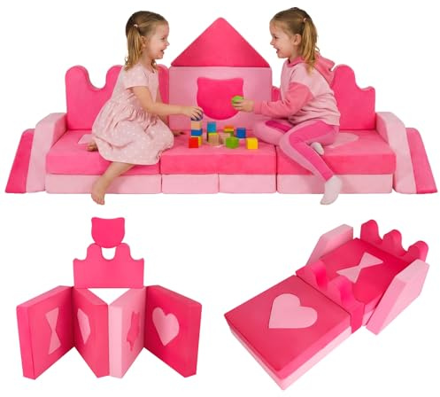 COSTWAY 14 teilige Kindersofa in Kronenform, modulares Spielsofa aus Schaumstoff mit abnehmbarem Bezug, Kindercouch für Kinderzimmer, Spielzimmer, Kindersessel für Kinder ab 3 Jahren