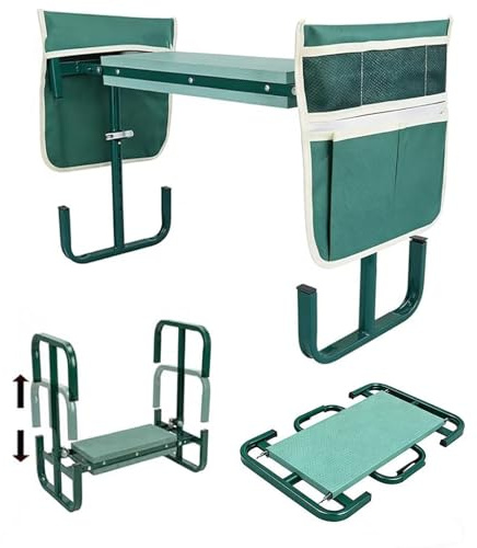 Shengou Gartenhocker Kniebank Klappbar, Kniehocker Garten 60x52x27cm, Kniebank mit Aufstehhilfe, Arbeitshocker Kniebank mit Taschen Höhenverstellbare, Kniestuhl für Gartenarbeit Camping, Angeln