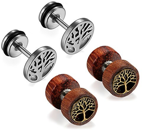 Cupimatch Pendientes Árbol de la Vida Acero Inoxidable Juego de 2 Pares Aretes Hueco Retro Vintage Hombre Mujer Redondo Aro Piercing Salud Original (Pendientes-arbol de Vida- 2 Pares)