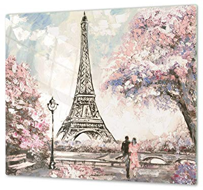 Cubre vitrocerámica y tabla de cortar de cristal templado – Superficie de vidrio templado resistente – UNA PIEZA (60 x 52 cm) o DOS PIEZAS (30 x 52 cm); D13 Serie Dibujos: París 5