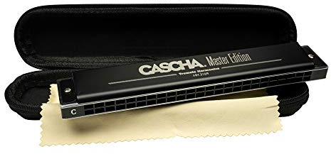 CASCHA Master Edition Tremolo Harmonica, 24 holes, C-major, including soft case and care cloth, professional diatonic tremolo harmonica, black