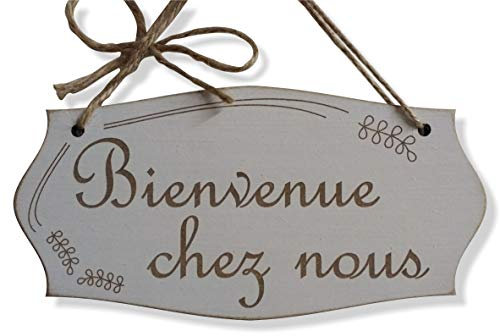 Craf'u Bienvenue chez Nous Plaque de Porte en Bois Panneau à Suspendre Décoration de Maison (Moyen 11,4 x 22,8 cm)
