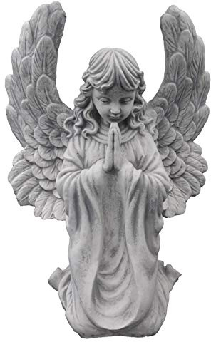 gartendekoparadies.de Statue d'ange avec Ailes d'ange funéraire, Figurine en Pierre, Hauteur 54 cm, 20 kg, Grise, résistante au Gel, pour l'extérieur