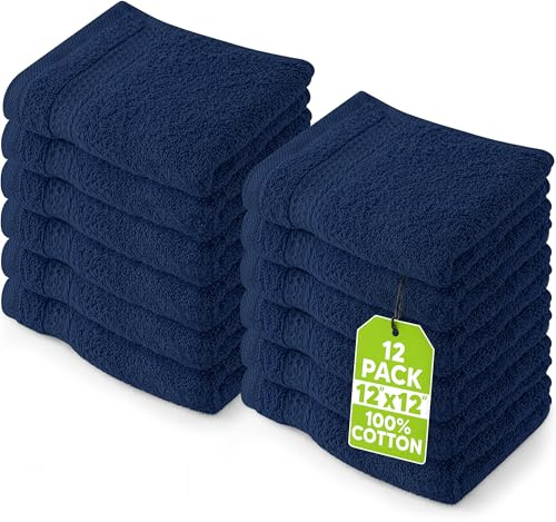 Utopia Towels 12 Pack Premium Wash Cloths Set, 12 by 12 Inches, 100% Cotton Ring Spun, Highly Absorbent and Soft Feel Essential Washcloths for Bathroom, Spa, Gym, and Face, Navy Blue