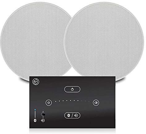 Systemline E50 Bluetooth Ceiling Speaker Kit - 2 Upgraded Qi65C Speakers, Wireless Streaming, Minimalist Design, White, 6.5 Inch Speakers, 20m Range, 2.0 Channel, 6kg, 3 Year Warranty
