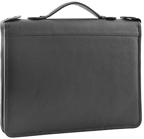 Braga Ringbuchmappe aus schwarzem Leder, A4, Bürotasche, Aktenordner, Meetings, Reißverschluss, Organizer