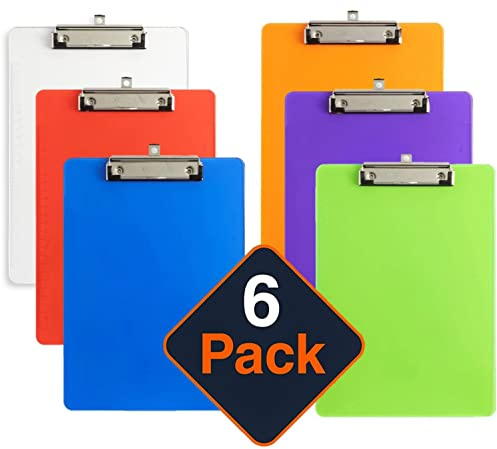 KAHEIGN 6 Pièces Presse-papiers En Plastique A4, 6 Couleurs Presse-papiers Porte-papier Tableau D'écriture Avec Clip à Profil Bas Et Règle Echelle Bord Pour Formulaire Mémo (31,5 x 22,5cm)
