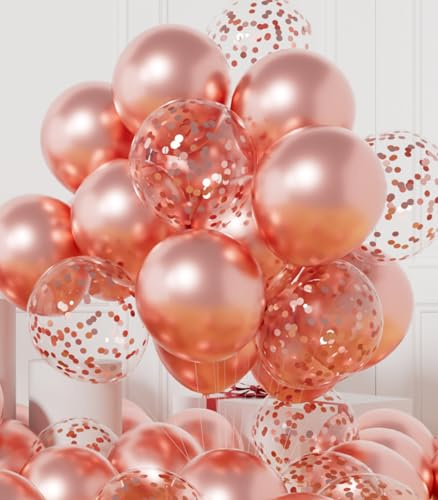 AULE Ballon Rose Gold Confettis: 42 Pièces 12 Pouces Ballons Anniversaire Rosegold Ballons de Baudruche à Hélium Rose Gold Femme Ballon Gonflable Décoration pour Gender Reveal Mariage