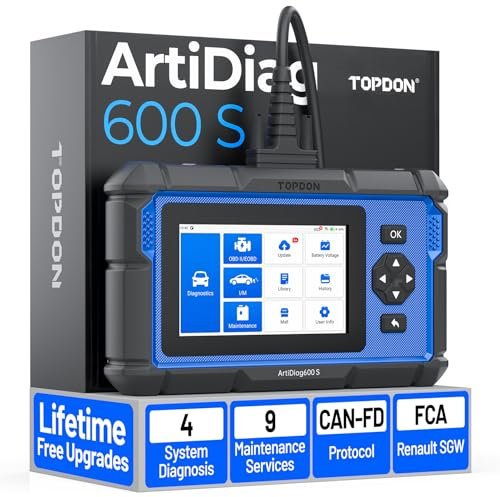 TOPDON ArtiDiag600S OBD2 Scanner, Car Diagnostic Tool for Engine Transmission ABS SRS, 9 Service: Oil/Brake/BMS/SAS/DPF/TPMS/ETS Reset/ABS Bleeding/Injector Coding, Lifetime Free Wireless Update