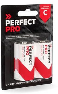 PerfectPro - Akku - 2 Stuck C-Batterien NiMH - Wiederaufladbar und vorgeladen - 4000 mAh - 1,2 Volt - Lange lebensspanne - Ideal für Lautsprecher und Digitale Geräte