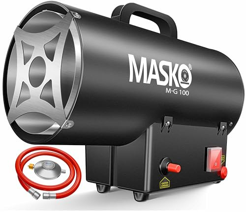 Masko® El Calentador de Gas Calentador de Gas cañón, Calentador de Gas de construcción, Calentador de Gas Radiante, generador de Aire Caliente Incl. Manguera de Gas y Reductor de presión, Negro 10 KW