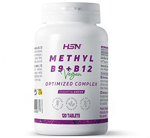 Vitamina B9 y B12 Metil Complex de HSN | 120 Tabletas con Ácido Fólico y Metilcobalamina de Alta Biodisponibilidad | Complejo de vitaminas del grupo B | No-GMO, Vegano, Sin Gluten