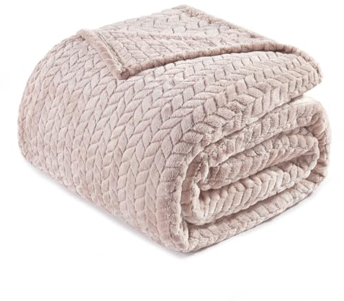 Exclusivo Mezcla Coperta Plaid Pile di Flanella per Divano, 230x270 CM Coperta Letto Matrimoniale con Modello a Foglie, Morbida e Calda, Cammello