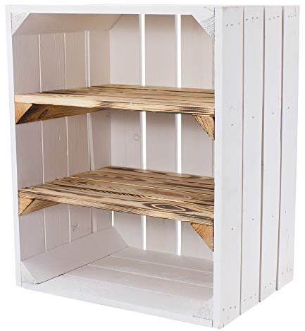 Cassetta bianca per scarpiera e libreria, stile shabby chic, per scarpiere, scarpiere, cassette per frutta, 50 x 40 x 30 cm (casse di mele, stile 2 orizzontali)