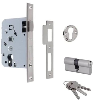 cerradura embutir monopunto emtrada de 50mm distancia entre ejes 47mm, cantos rectos, bombillo con 3 llaves incluido (dorado)