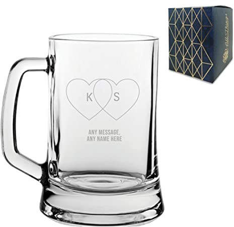 Personalised Engraved Valentines Day Beer Mug Stein 16.75oz/495ml Tankard, Thoughtful Customised Gift, Laser Engraved in The UK, Dishwasher Safe Clear Glass, Dishwasher Safe