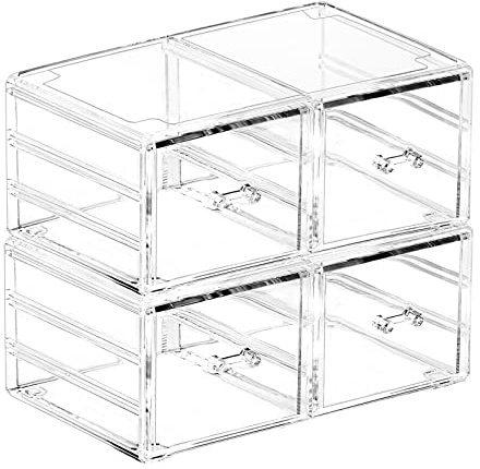 Pack of 2 Acrylic Countertop Stackable Drawers Bathroom Cabinet Organizer Clear Organizing Bins For Cosmetics Organizer Jewelry Hair Accessories Nail Polish Make Up Marker Pen