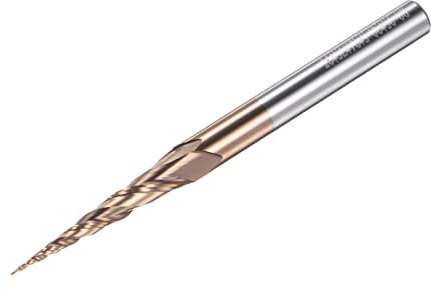 sourcing map Tapered Ball Nose End Mill, TiSiN Coated Solid Carbide 2 Flute Spiral Milling Cutter, 0.25mm Radius, 0.5mm Diameter, 6mm Shank, 75mm Length, 10.3 Degree Angle