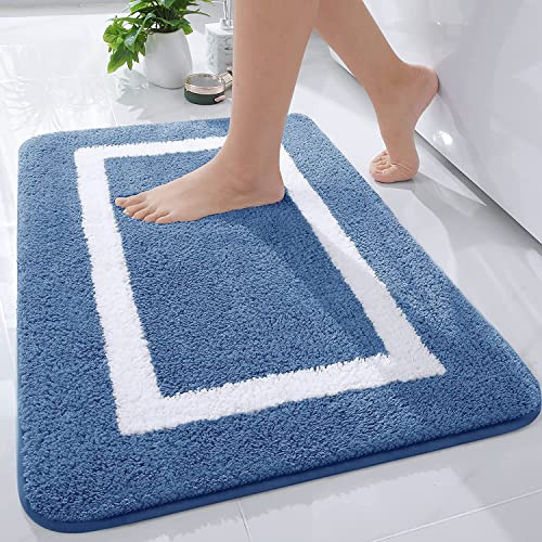 Homaxy Mikrofaser Badezimmerteppich Badematte rutschfest – 50x76 cm, Blau | modernes design, weich & flauschig, wasserabsorbierende, rutschfeste rückseite, maschinenwaschbar, weit verbreitet, langlebig