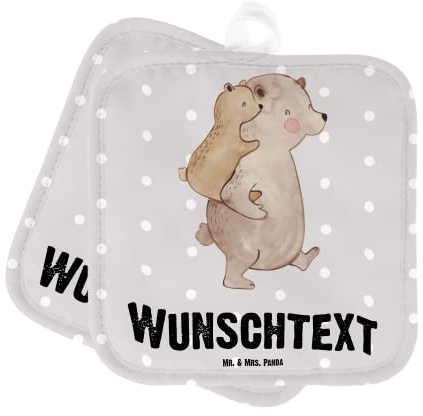 Mr. & Mrs. Panda Personalisierte Topflappen Papa Bär - Geschenke, Vatertag, Topfhandschuhe personalisiert, Geburtstag, Geschenk, Muttertag, Bedrucken, mit Namen, selbst gestalten