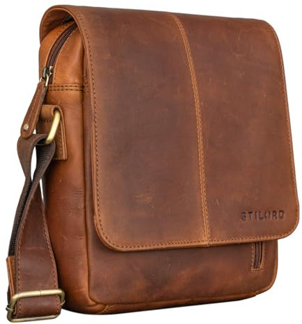 STILORD 'Matt' Ledertasche Männer klein Vintage Umhängetasche Schultertasche Herrentasche für 9,7 Zoll iPads Tablet Herrenhandtasche Messenger Bag Echtes Leder, Farbe:cognac - braun