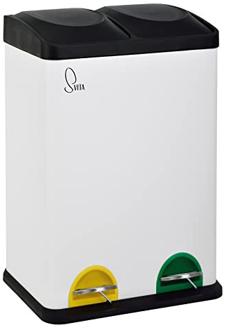 SVITA TC2X20 Küchen-Eimer 40Liter Fassungsvermögen 2x20L Abfalleimer 2er-Mülleimer Mülltrennung Treteimer Stahl Weiß