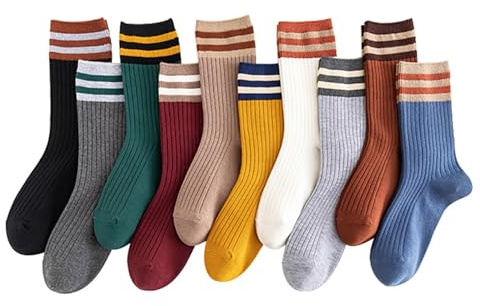 OurSuperDeals Calzini da donna a righe in cotone vintage atletico retrò carino moda per tutte le stagioni calzini adolescenti ragazze, 10 paia di C-set, Medium