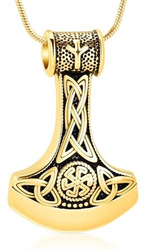 Nordic Viking Mjolnir Thor Hammer Cremation Jewelry for Ashes for Women Men Inoxidable Nudo Celta Urna Collar Colgante para Cenizas Keepsake Memorial Joyería