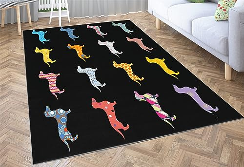 Quixora rutschfeste Schmutzfangmatte Teppich 80x150cm Türmatte Farbiger Dackel Fußmatte Bodenmatte für Innen und Schützen Außen Küchenboden Flur Wohnkultur