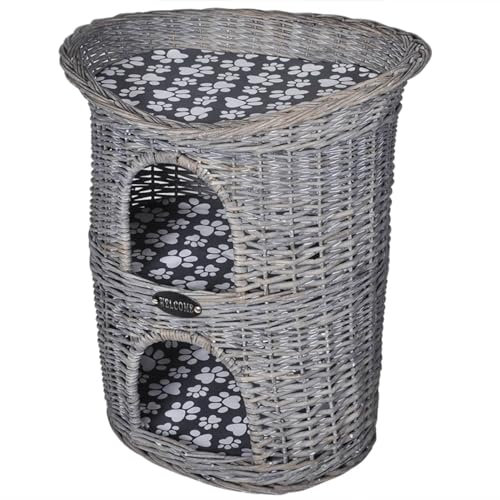 Katzenhaus mit 2 Etagen Weide Katzenhöhle mit Kissen, ZEYUAN Cat Bed, Kleintierhaus, Katzenhütte, Katzenhöhle, Kaninchen Winterhaus, Kitten Zubehör