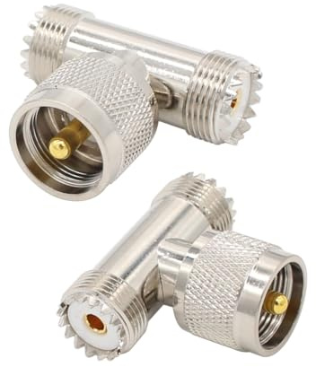 UHF Spitter Connector 2-Pack - Male to Dual Female UHF Coax Adapter T Shape for Coaxial Cable Ham Radio CB Antenna